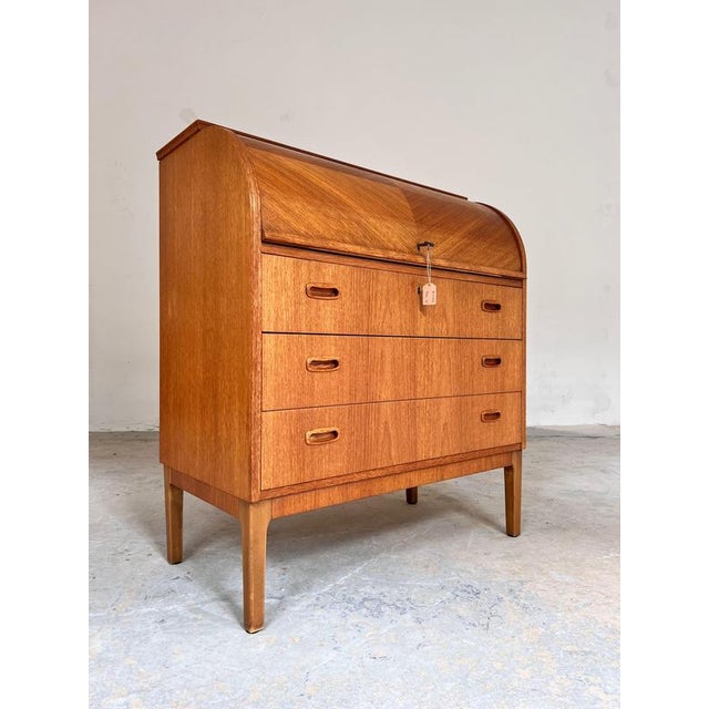 Teak Semi-Circular Secretary Desk with Lock, Denmark, 1950s For Sale - Image 3 of 11