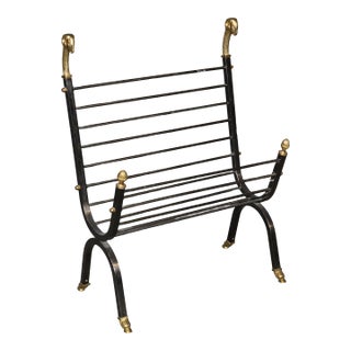 Maison Jansen Attributed Brass & Metal Rams Head & Hoofed Magazine Rack For Sale