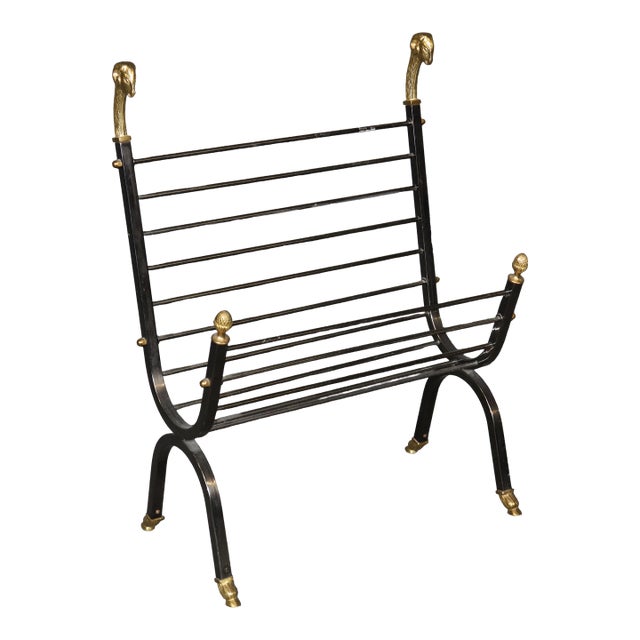 Maison Jansen Attributed Brass & Metal Rams Head & Hoofed Magazine Rack For Sale