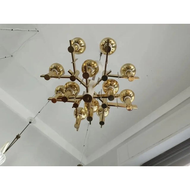 Metal 1960s Mid-Century Modern Brass and White Painted Metal Chandelier For Sale - Image 7 of 11