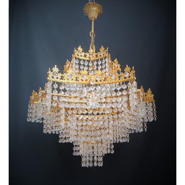 A Pair of 1960s Crystal Chandelier Ligting Ceiling Light For Sale - Image 4 of 13