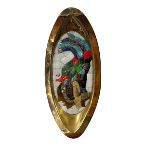Vintage Salvador Teran Brass and Mosaic Glass Moctezuma Tray