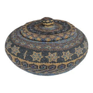 Vintage Beaded Basket With Lid For Sale