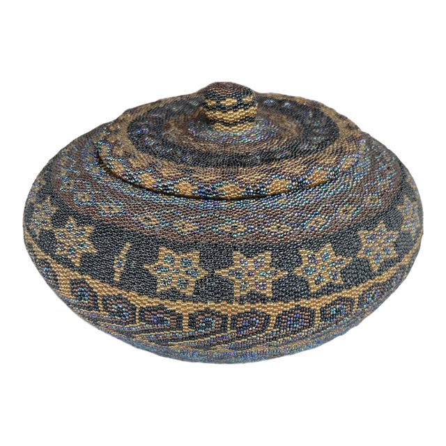 Vintage Beaded Basket With Lid For Sale