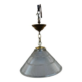 Vintage Holophane Industrial Hanging Fixture With Brass Hardware For Sale