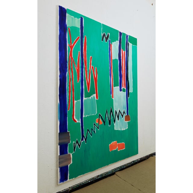 Contemporary "The Rain Wakes Me Up Every Hour" Large Semi-Abstract Forest Painting by Simon Findlay For Sale - Image 3 of 18