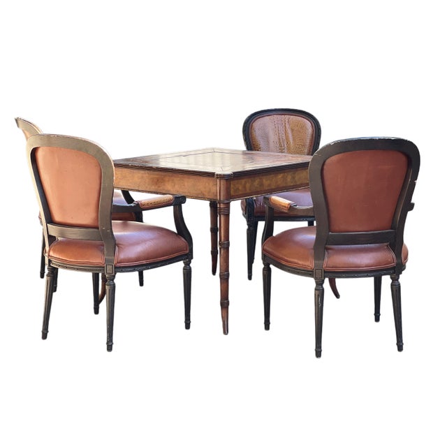 Coastal 1990s Ethan Allen Faux Bamboo Game Table & Four Armchairs For Sale - Image 3 of 9