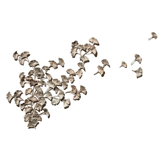 Contemporary Aged Silver Ginkgo Wall Sculpture For Sale - Image 3 of 11