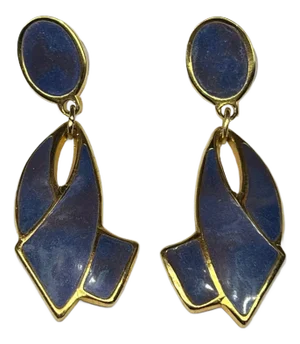1980s Berebi Blue Enamel and Gold Dangle Earrings - 2 Pieces
