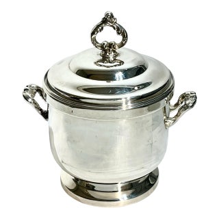 Vintage Oneida Silverplate Ice Bucket With Lid & Milk Glass Liner For Sale