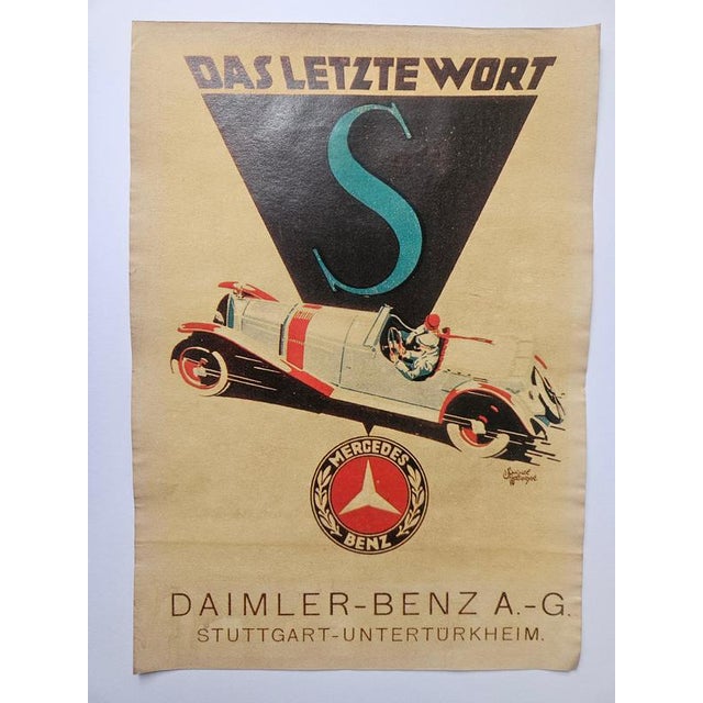 Art Deco Mercedes Benz Automobile Advertising Poster, 1930s, in Very Good conditions. Designed 1920 to 1949