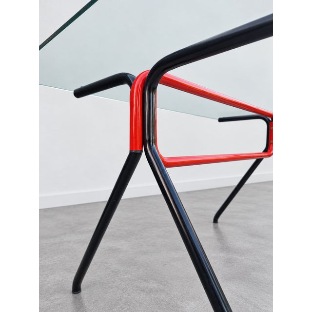 Vintage Industrial Table in Tubular with Glass, 1980s For Sale - Image 4 of 10