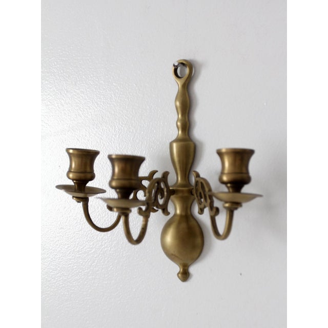 Vintage Brass Three Arm Wall Candle Sconce For Sale - Image 6 of 14