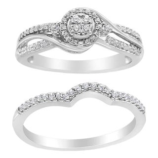 .925 Sterling Silver 1/3 Cttw Composite Diamond Frame Bypass Bridal Set Ring and Band (I-J Color, I2-I3 Clarity) - Ring - Size 4 For Sale