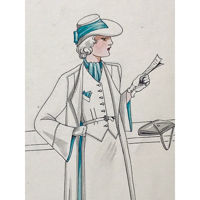 Original Art Deco Era Watercolor Painting Fashion Design by L. Aquaviva 1934 For Sale - Image 4 of 7