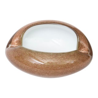 Vintage Murano White Cased Copper and Gold Aventurine Murano Cinched Bowl or Ashtray, 60's For Sale