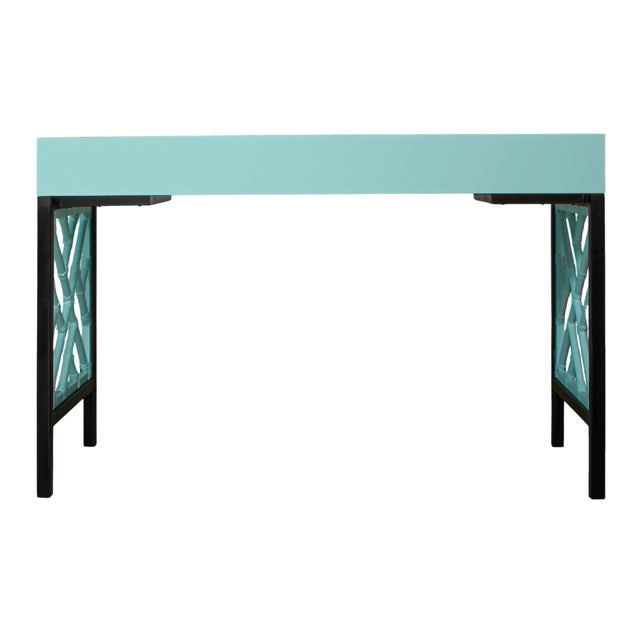 Wood Chippendale Writing Desk - Turquoise For Sale - Image 7 of 9
