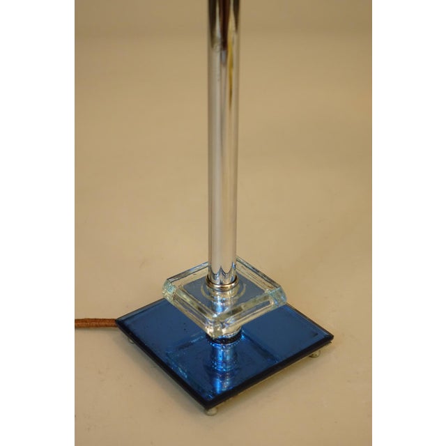 Rarest Chicago 1933 Worlds Fair "Saturn" Logo Streamline Art Deco Chrome Cobalt Glass Table "Hall of Science" Lamp Sublime Condition! For Sale - Image 13 of 16