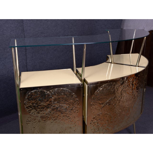 Gold Curved Cocktail Bar in Cream Murano Glass and Brass from Justfurnituress For Sale - Image 8 of 10