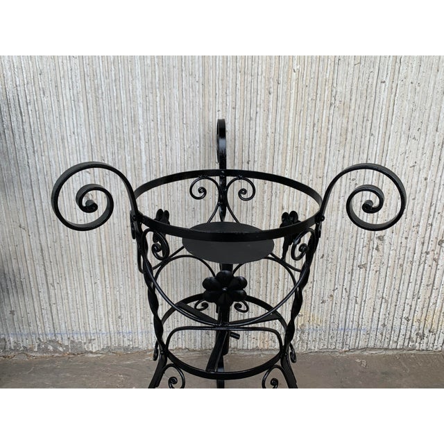 20th Century Set of Two Black Wrought Iron Painted Adjustable Plant Stands For Sale In Miami - Image 6 of 12