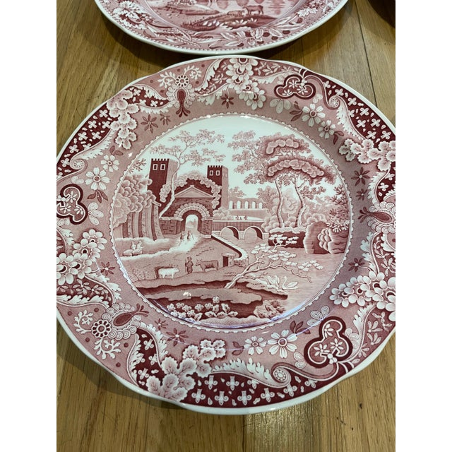 English Vintage 1990’s Spode Archive Collection Cranberry Transferware Plates - a Set of 4 For Sale - Image 3 of 11