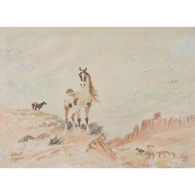 Vintage 1930's Distressed Wild Horses Landscape Watercolor Painting For Sale In Seattle - Image 6 of 6