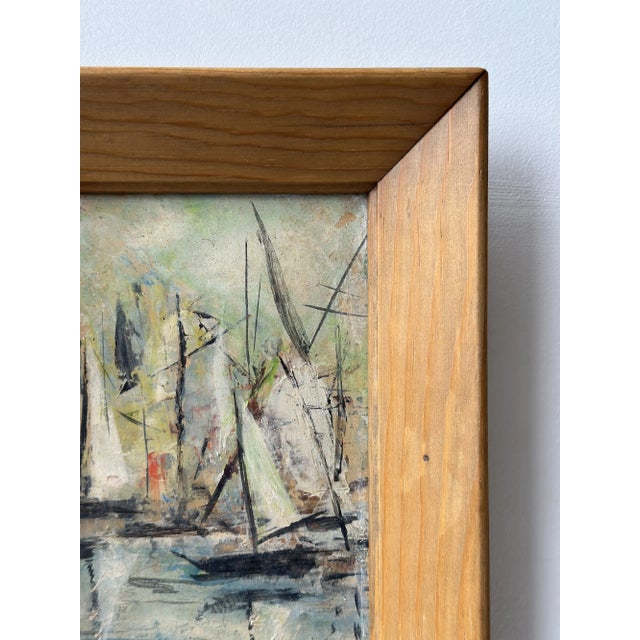 Vintage Framed Impressionist Oil on Board Painting of Sailboats, Circa 1974 For Sale - Image 9 of 16