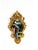 A matching pair of Rococò style giltwood wall mirrors with a warm, aged patina, shield-shaped plates set, elaborately...