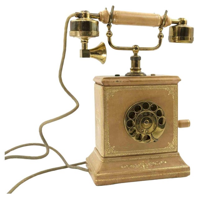 Metal Vintage Brass and Wood Telephone, Italy, 1930s For Sale - Image 7 of 7