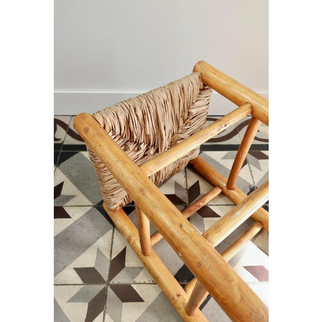 Vintage Low Stool in Honey-Yellow Tones of Wood Straw Seat, 1980s For Sale - Image 6 of 7