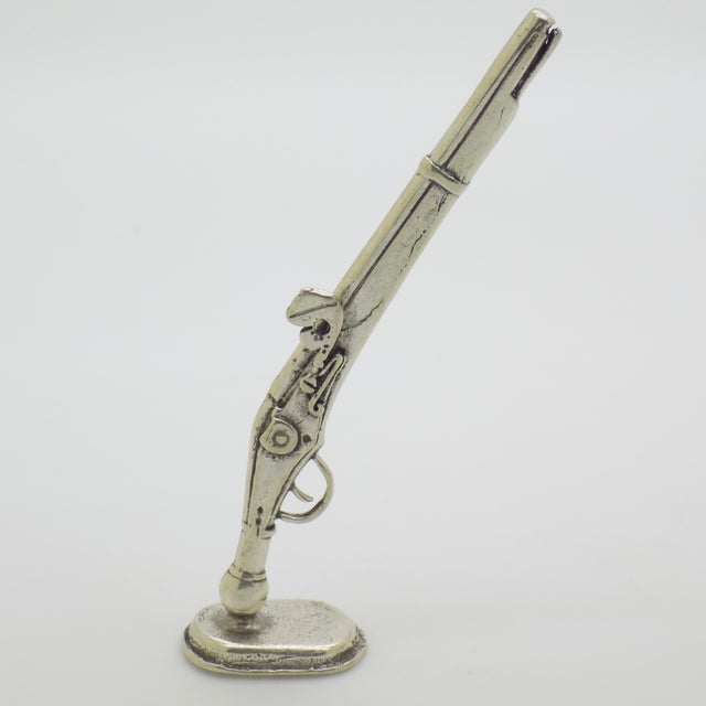 Vintage Italian Handmade Genuine Silver Rifle Figurine on Pedestal, Italy, 1970s For Sale - Image 10 of 10