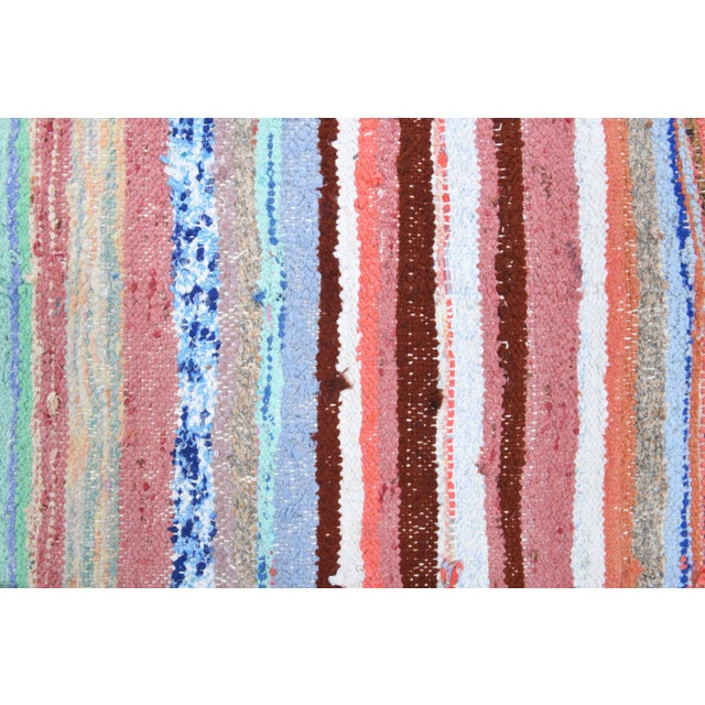 Vintage Turkish Oushak Handmade Wool Cotton Pink Kilim Runner For Sale - Image 4 of 10