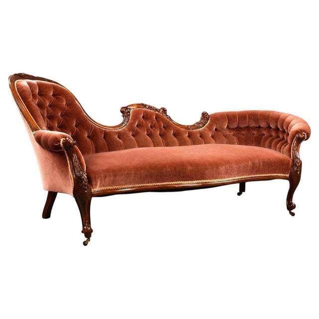Victorian Carved Walnut Chaise Lounge Settee, 1860 For Sale - Image 9 of 9