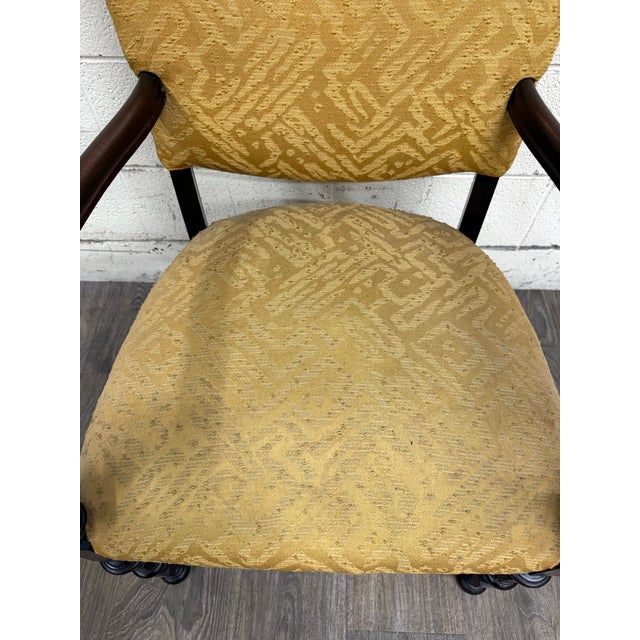 Yellow Vintage Spanish Revival Renaissance Revival Walnut Armchair For Sale - Image 8 of 14
