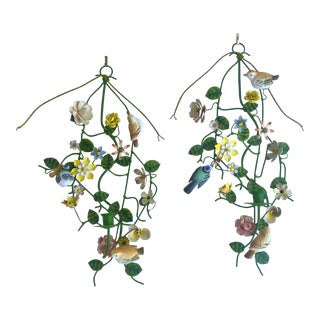 Mid 20th Century Italian Tole Floral Candle Wall Sconce - a Pair For Sale