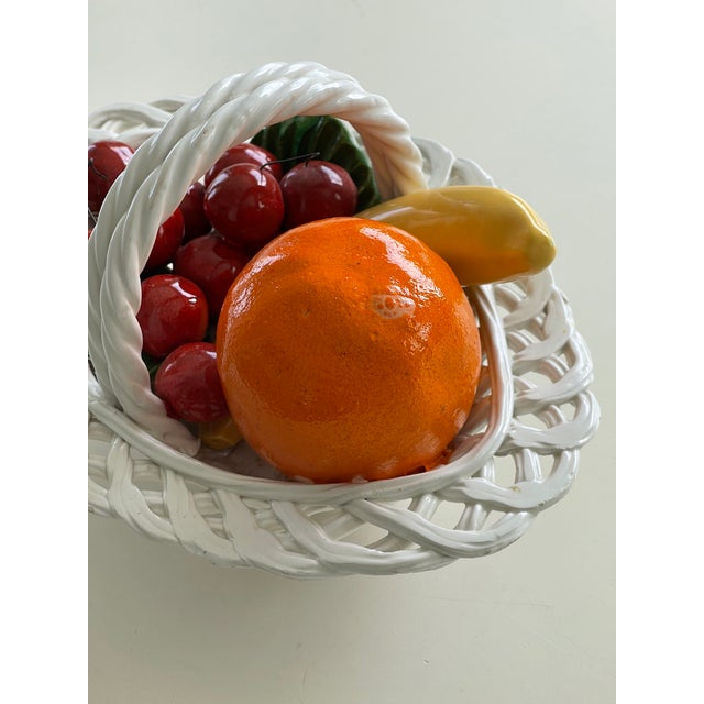 Hollywood Regency Vintage Italy Bassano Pottery Fruit Bowl With Braided Rim & Handle For Sale - Image 3 of 13