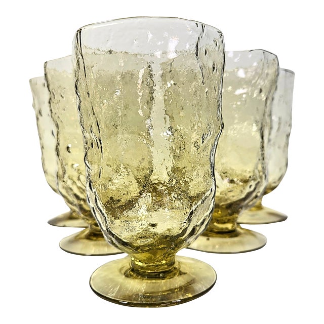 Golden Crinkle Goblets- Set of Six For Sale