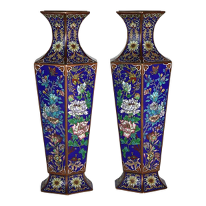 Pair of Large Antique Chinese Floral Cloisonne Enameled Bronze Vases C1920