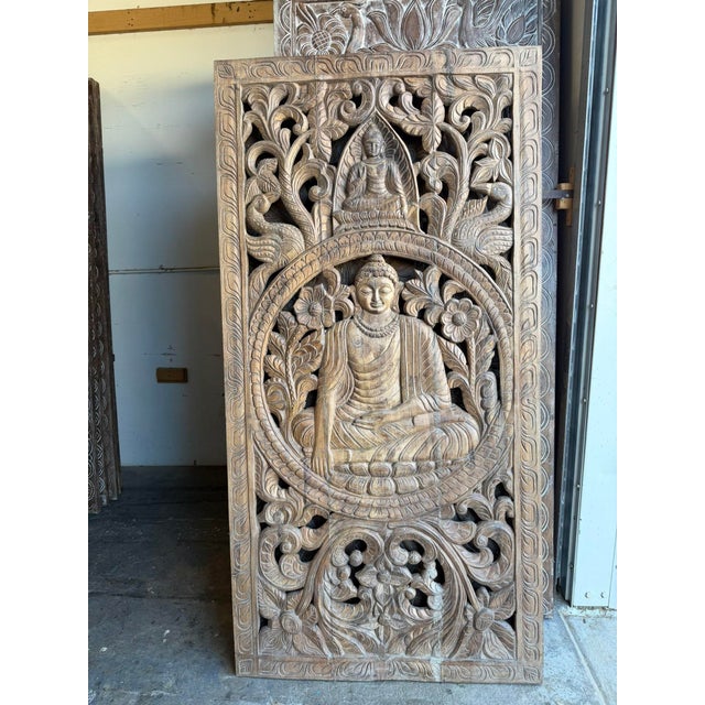 Antique Hand-Carved Solid Wood Buddha Wall Panel | Meditation Spiritual Wall Art 72x35 For Sale In Orlando - Image 6 of 7
