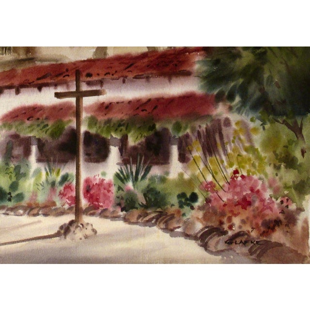 Edward Glafke Mission San Carlos Borromeo De Carmelo, Carmel, California C. 1970 Painting For Sale - Image 4 of 5