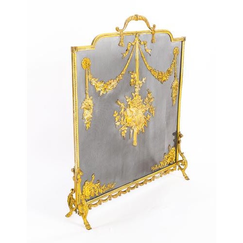 Antique French Floral and Musical Trophy Gilt Bronze Fire Screen, 1800s For Sale - Image 4 of 13