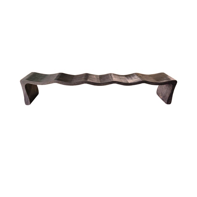 Monumental Sculptural Mango Wood Bench With Burnt Espresso Finish For Sale - Image 6 of 10