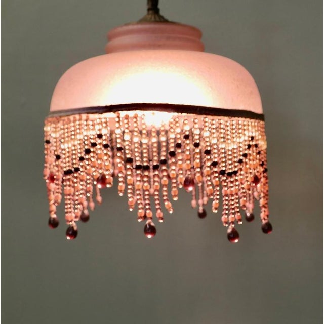 French Art Deco Glass Pendant Light with Beaded Shade, 1930s For Sale - Image 6 of 8