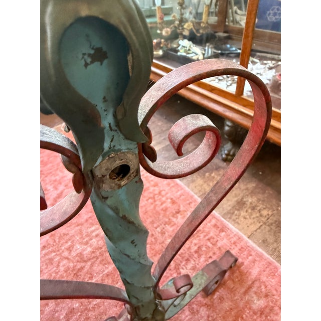 Turquoise Tall Antique French Floral Tole Andirons For Sale - Image 8 of 17