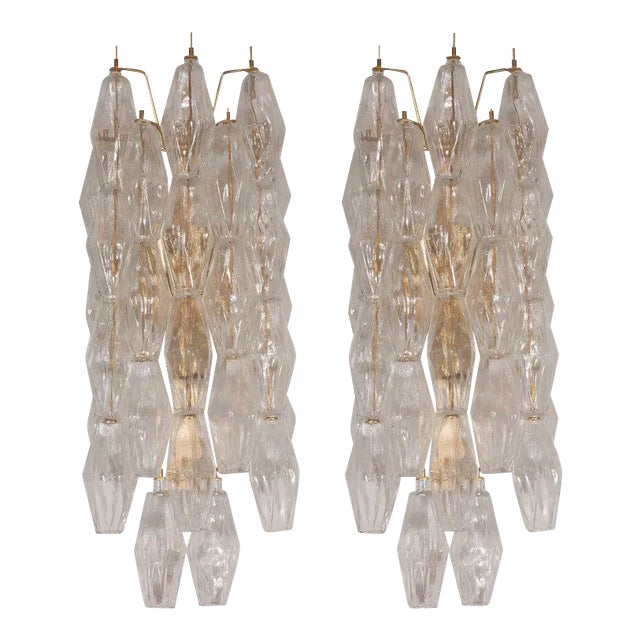 Handblown Murano Glass Polyhedral Sconces with Brass Fittings - a Pair For Sale
