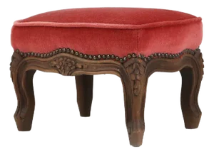 Baroque Ottoman in Carved Wood with Coral Velvet Upholstery, 1950s