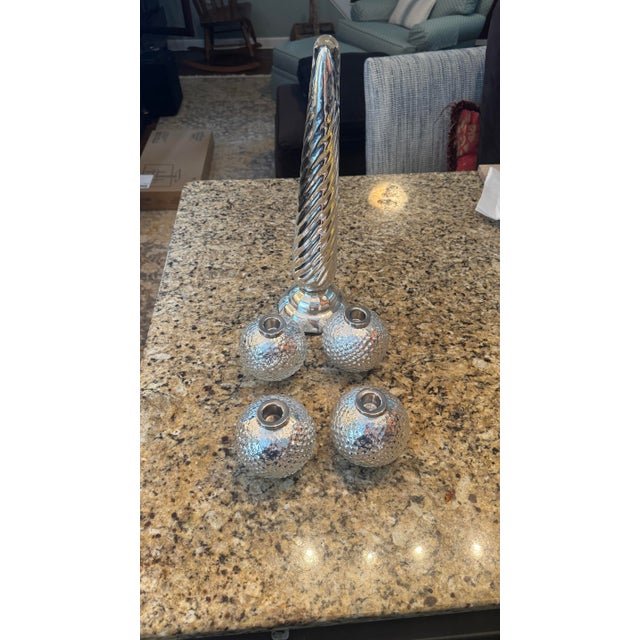 Crate & Barrel Crate & Barrel Modern Hollywood Regency Silver Mercury Glass Candle Accessory Set - 5 Pieces For Sale - Image 4 of 6