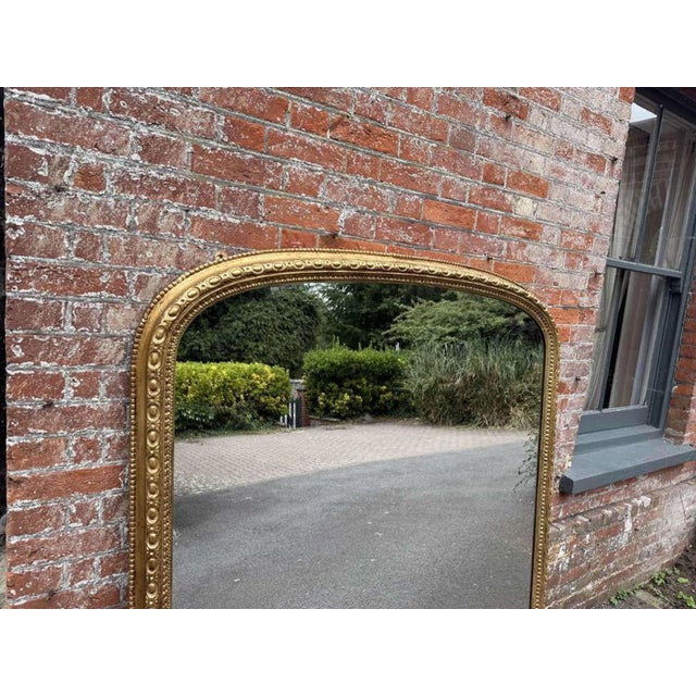 Large Antique English Arched Gilt Overmantle Mirror, 19th Century For Sale - Image 5 of 8