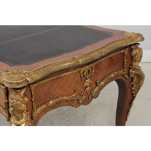 Vintage Louis XV Bureau Plat Writing Desk W. Leather Top For Sale - Image 15 of 18