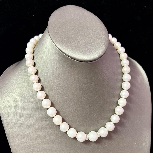 Natural South Sea Pearl Diamond Necklace 14k W Gold Certified For Sale - Image 4 of 9
